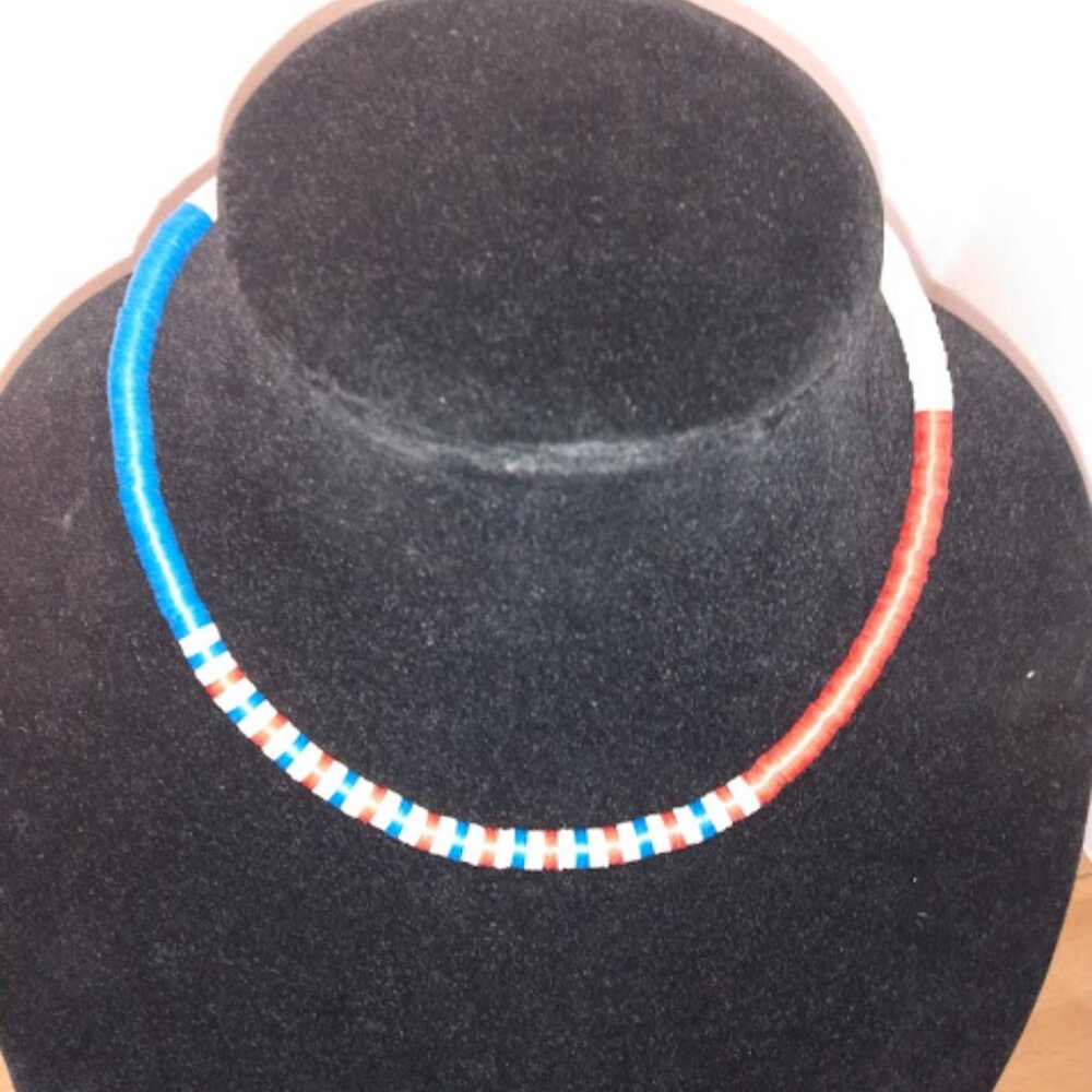 Patriotic red, white and blue beaded necklace.